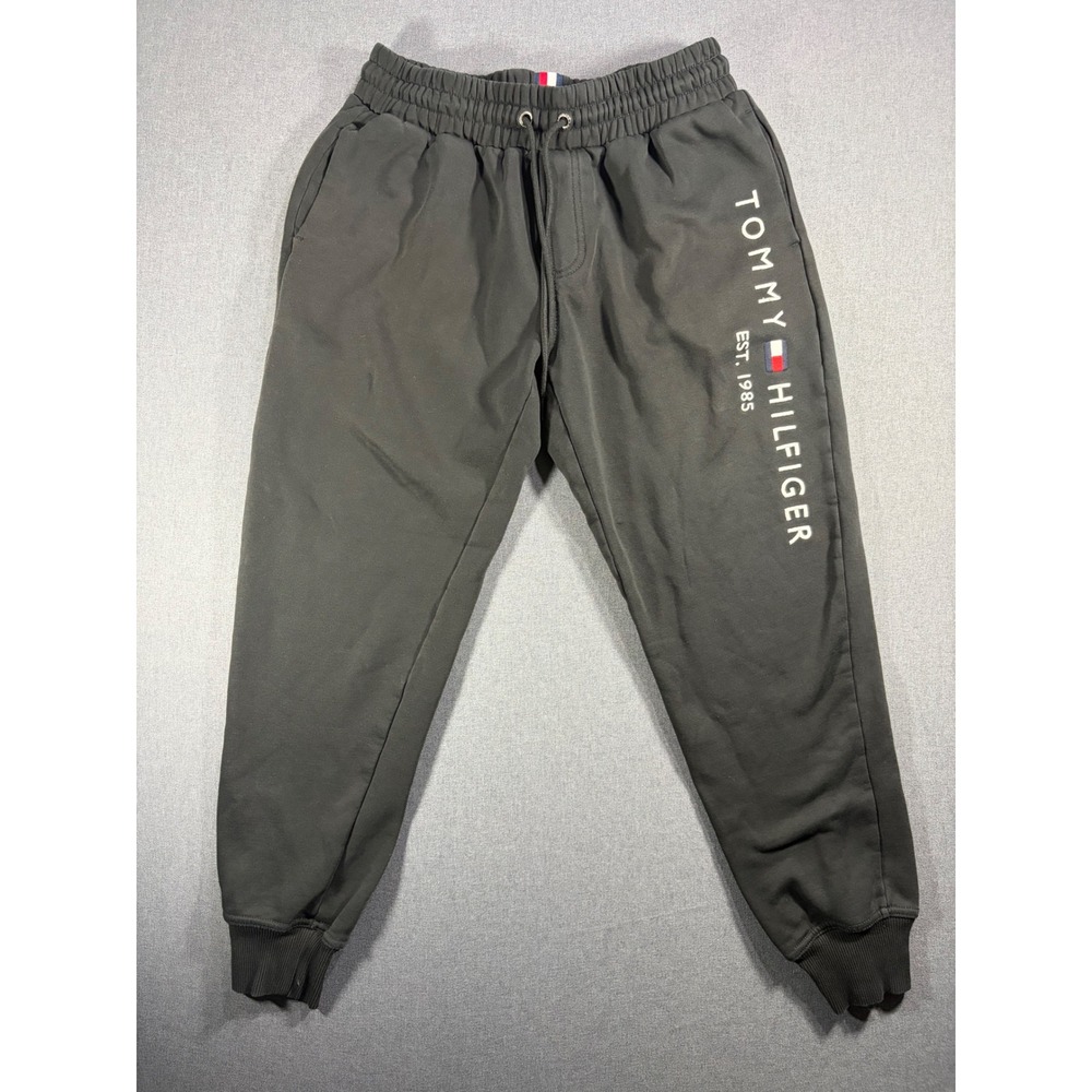 Tommy Hilfiger Mens Joggers Gray Fleece Sweatpants Logo Graphic Size M Y2K